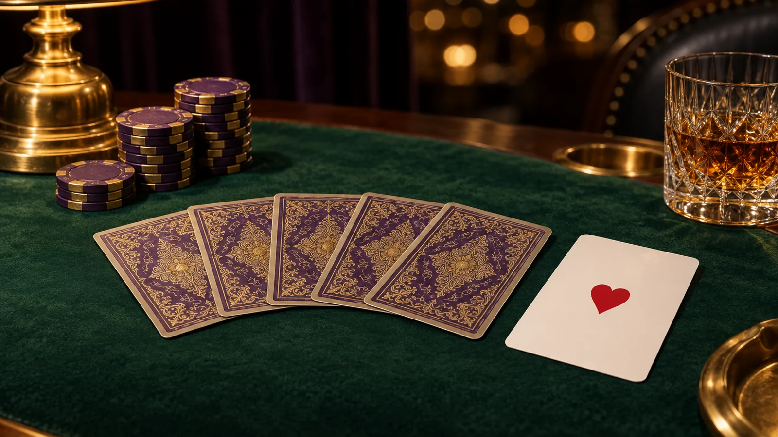 Card table set for a themed casino tour, standing in for the game range at Here2Win Casino