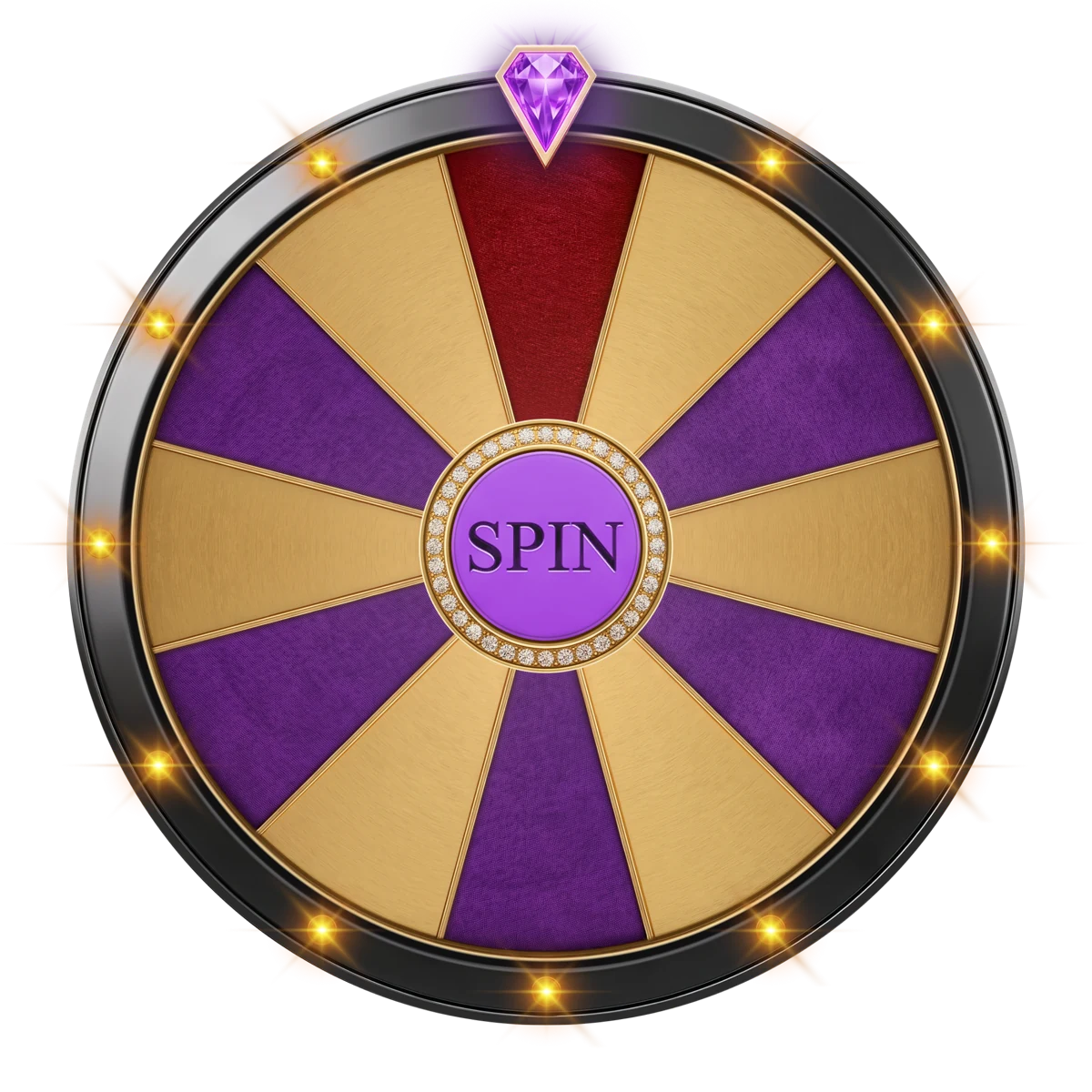 Purple and gold prize wheel, a reminder to check the address before you play