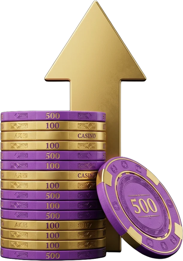 Stacked casino chips reflecting the higher-stakes feel of Here2Win Casino's high-volatility pokies