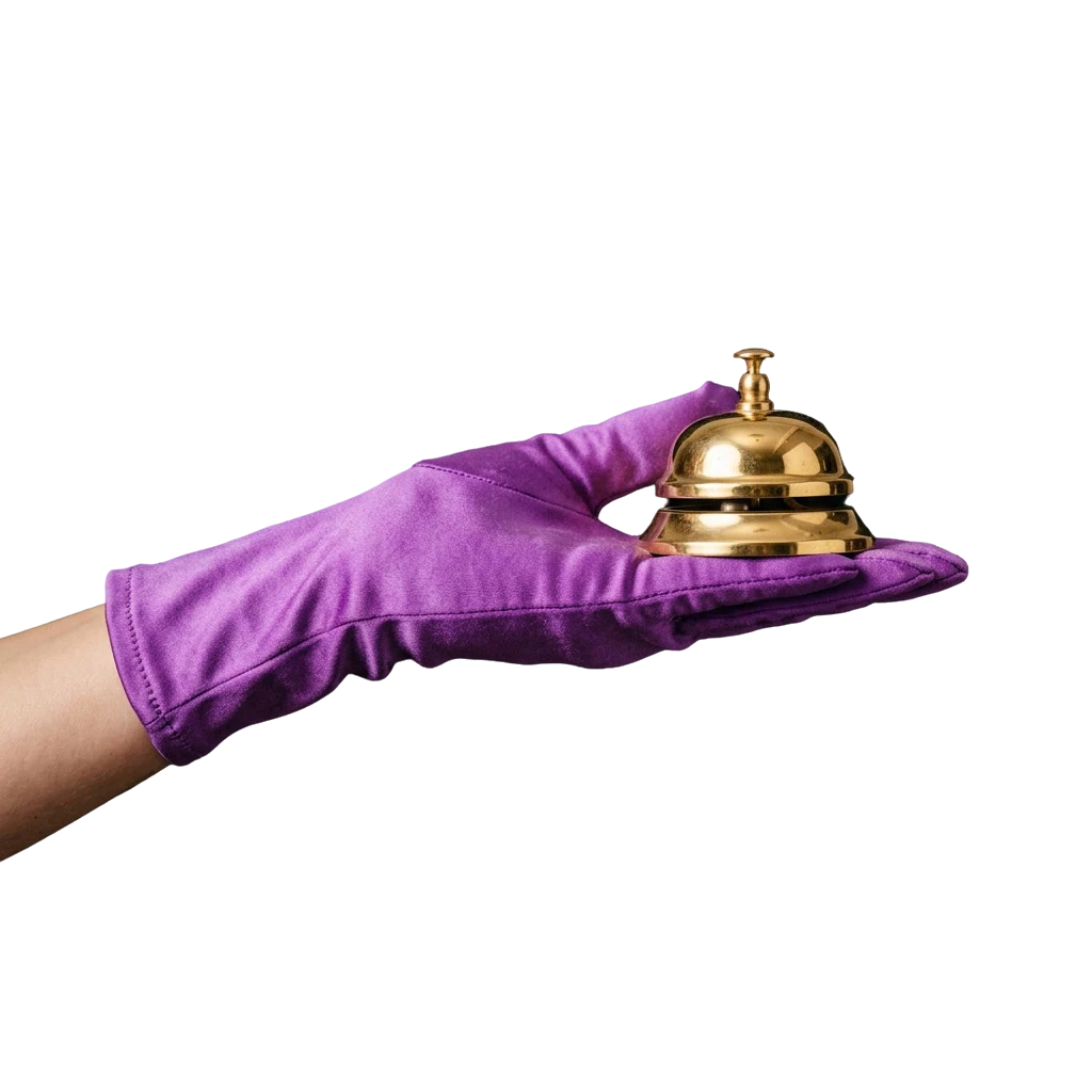 Hand ringing a small service bell, representing calling for casino support